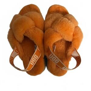 UGG Orange Women's Disco Knot Platform Fuzzy Slides SZ 10 Retro Streetwear